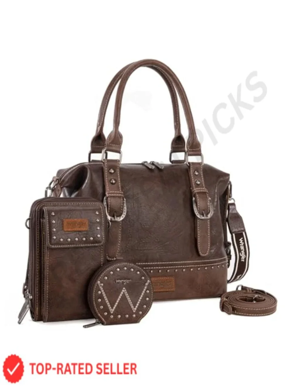 Doctor Bag Set Faux Leather 3 Piece Top Handle Satchel with Wristlet & Coin